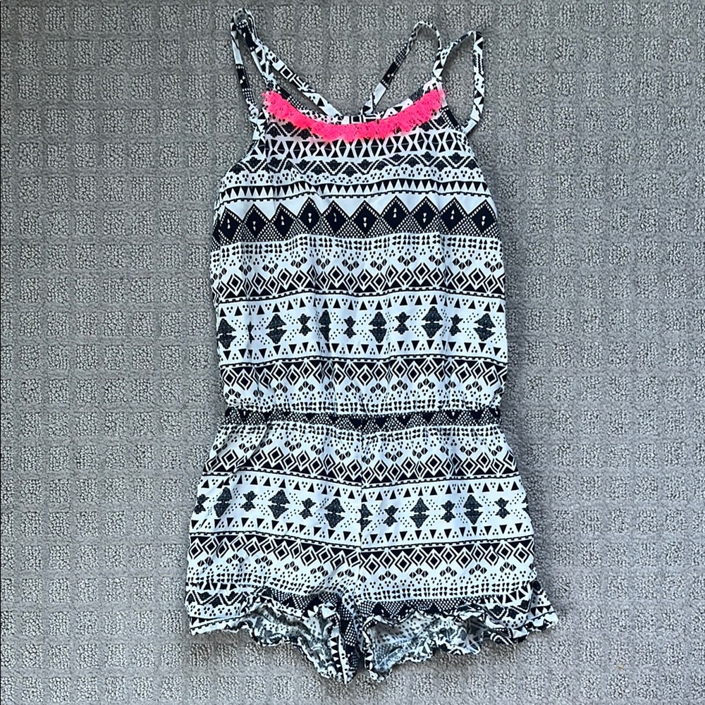 Children’s Place Patterned Romper Black and White Pink Fringe Girl’s Size S 5/6